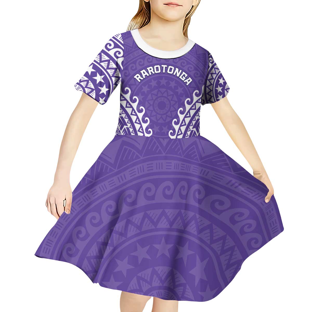 Custom Cook Islands Rarotonga Kid Short Sleeve Dress Polynesian Tribal Tattoo