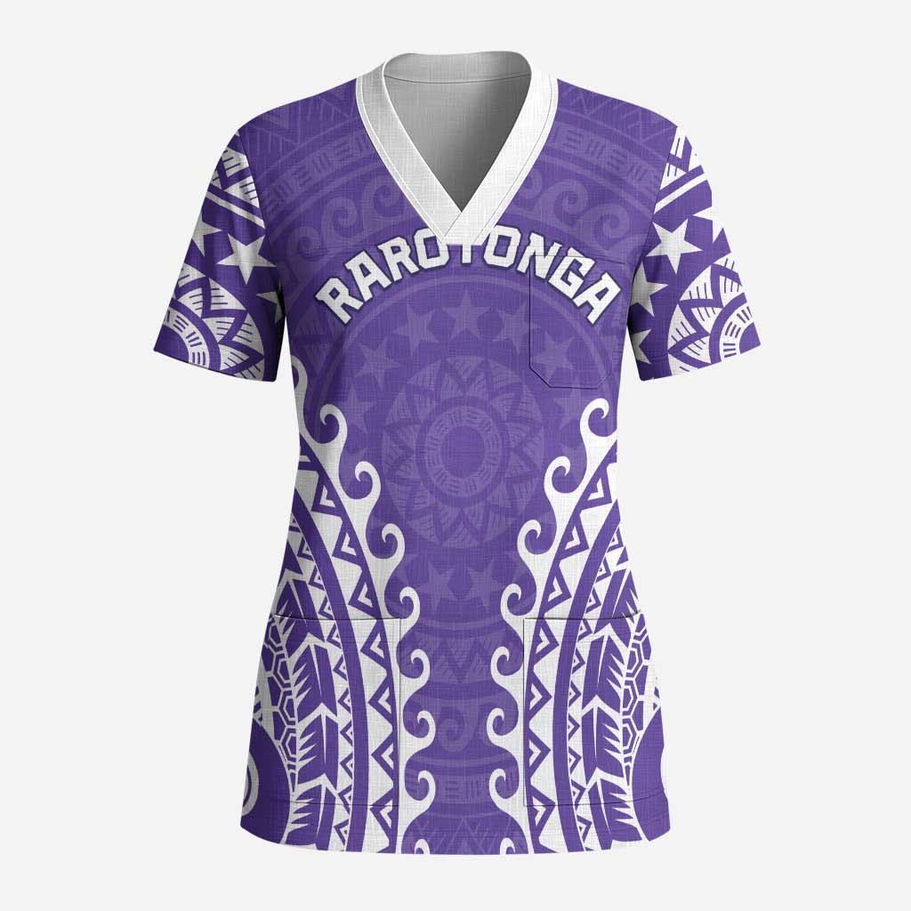 Custom Cook Islands Rarotonga Scrub Top Polynesian Tribal Tattoo - Polynesian Pride