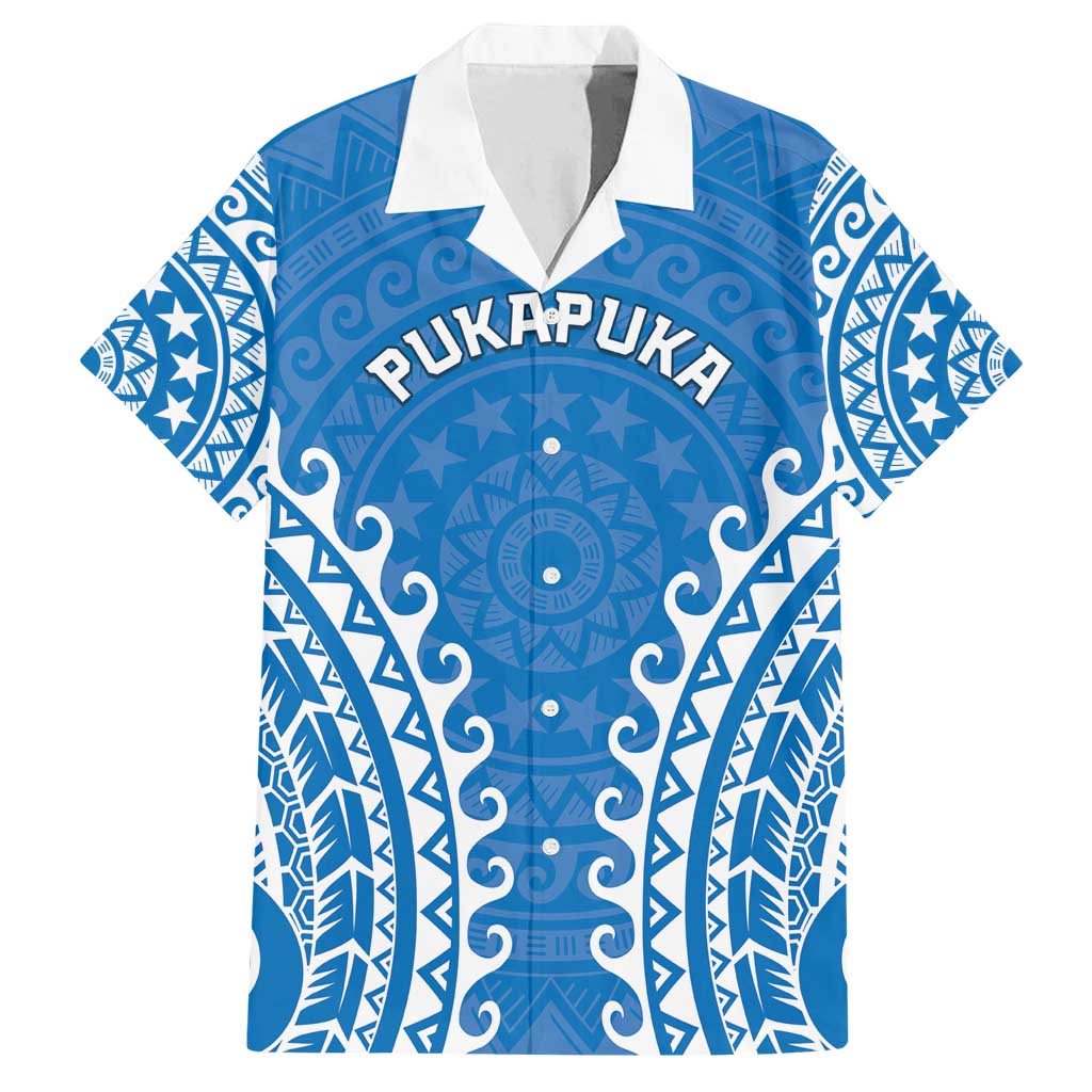 Custom Cook Islands Pukapuka Family Matching Long Sleeve Bodycon Dress and Hawaiian Shirt Polynesian Tribal Tattoo LT05 Dad's Shirt - Short Sleeve Blue - Polynesian Pride