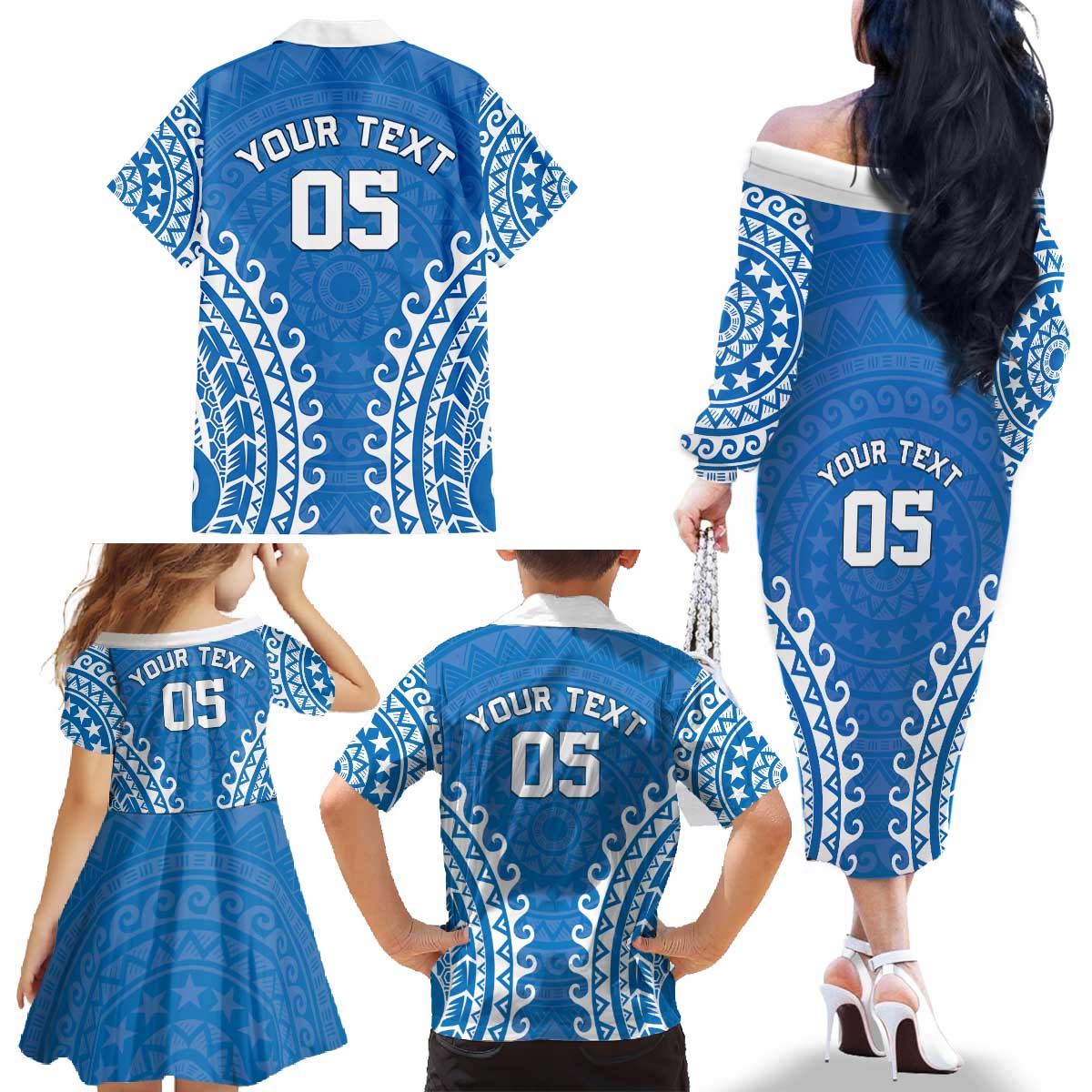Custom Cook Islands Pukapuka Family Matching Off The Shoulder Long Sleeve Dress and Hawaiian Shirt Polynesian Tribal Tattoo LT05 - Polynesian Pride