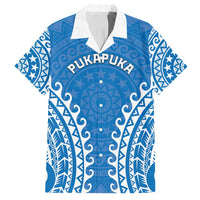 Custom Cook Islands Pukapuka Family Matching Off Shoulder Short Dress and Hawaiian Shirt Polynesian Tribal Tattoo LT05 Dad's Shirt - Short Sleeve Blue - Polynesian Pride