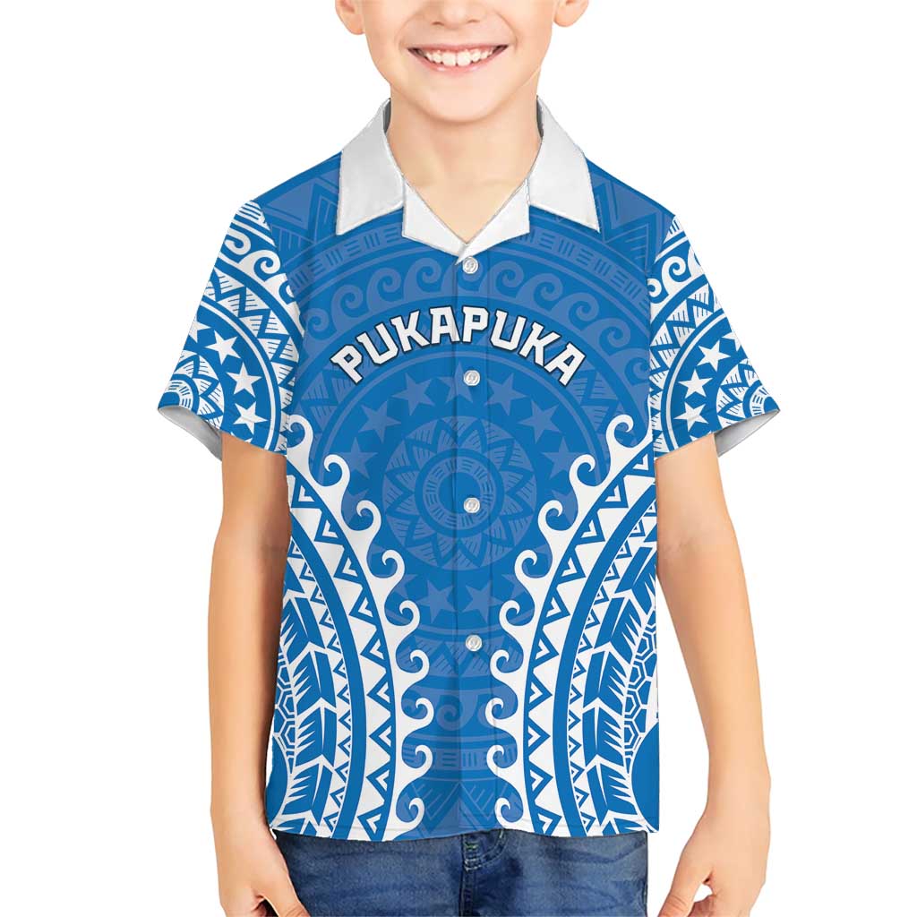 Custom Cook Islands Pukapuka Family Matching Short Sleeve Bodycon Dress and Hawaiian Shirt Polynesian Tribal Tattoo LT05 Son's Shirt Blue - Polynesian Pride