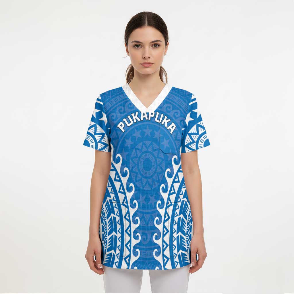 Custom Cook Islands Pukapuka Scrub Top Polynesian Tribal Tattoo - Polynesian Pride