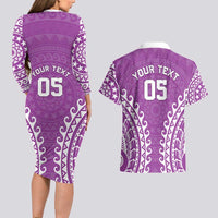 Custom Cook Islands Mangaia Couples Matching Long Sleeve Bodycon Dress and Hawaiian Shirt Polynesian Tribal Tattoo LT05 - Polynesian Pride