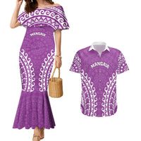 Custom Cook Islands Mangaia Couples Matching Mermaid Dress and Hawaiian Shirt Polynesian Tribal Tattoo LT05 Pink - Polynesian Pride