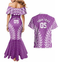 Custom Cook Islands Mangaia Couples Matching Mermaid Dress and Hawaiian Shirt Polynesian Tribal Tattoo LT05 - Polynesian Pride