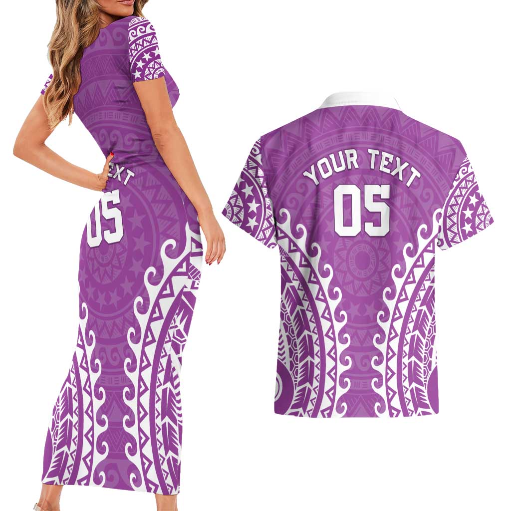 Custom Cook Islands Mangaia Couples Matching Short Sleeve Bodycon Dress and Hawaiian Shirt Polynesian Tribal Tattoo LT05 - Polynesian Pride