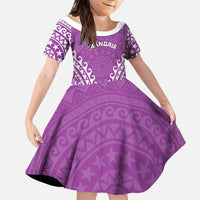 Custom Cook Islands Mangaia Family Matching Long Sleeve Bodycon Dress and Hawaiian Shirt Polynesian Tribal Tattoo LT05 Daughter's Dress Pink - Polynesian Pride