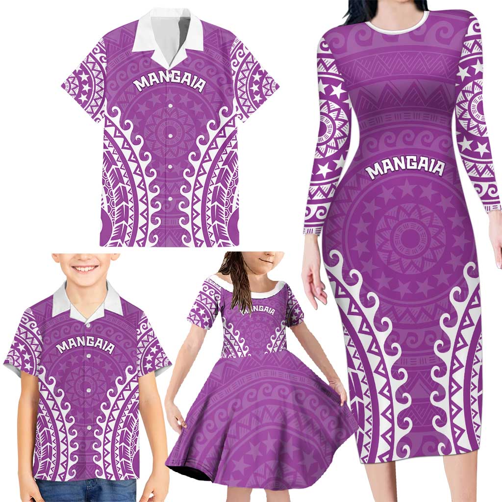 Custom Cook Islands Mangaia Family Matching Long Sleeve Bodycon Dress and Hawaiian Shirt Polynesian Tribal Tattoo LT05 - Polynesian Pride