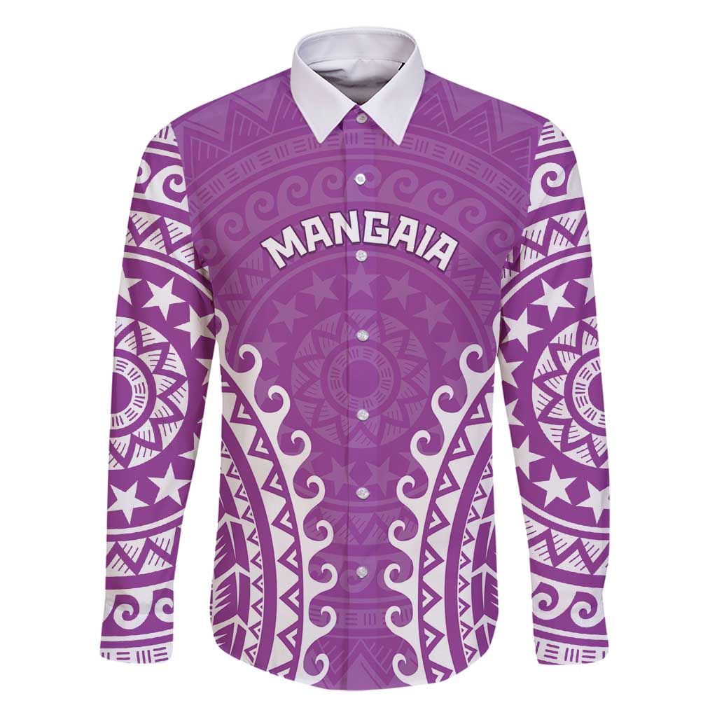 Custom Cook Islands Mangaia Family Matching Long Sleeve Bodycon Dress and Hawaiian Shirt Polynesian Tribal Tattoo LT05 Dad's Shirt - Long Sleeve Pink - Polynesian Pride