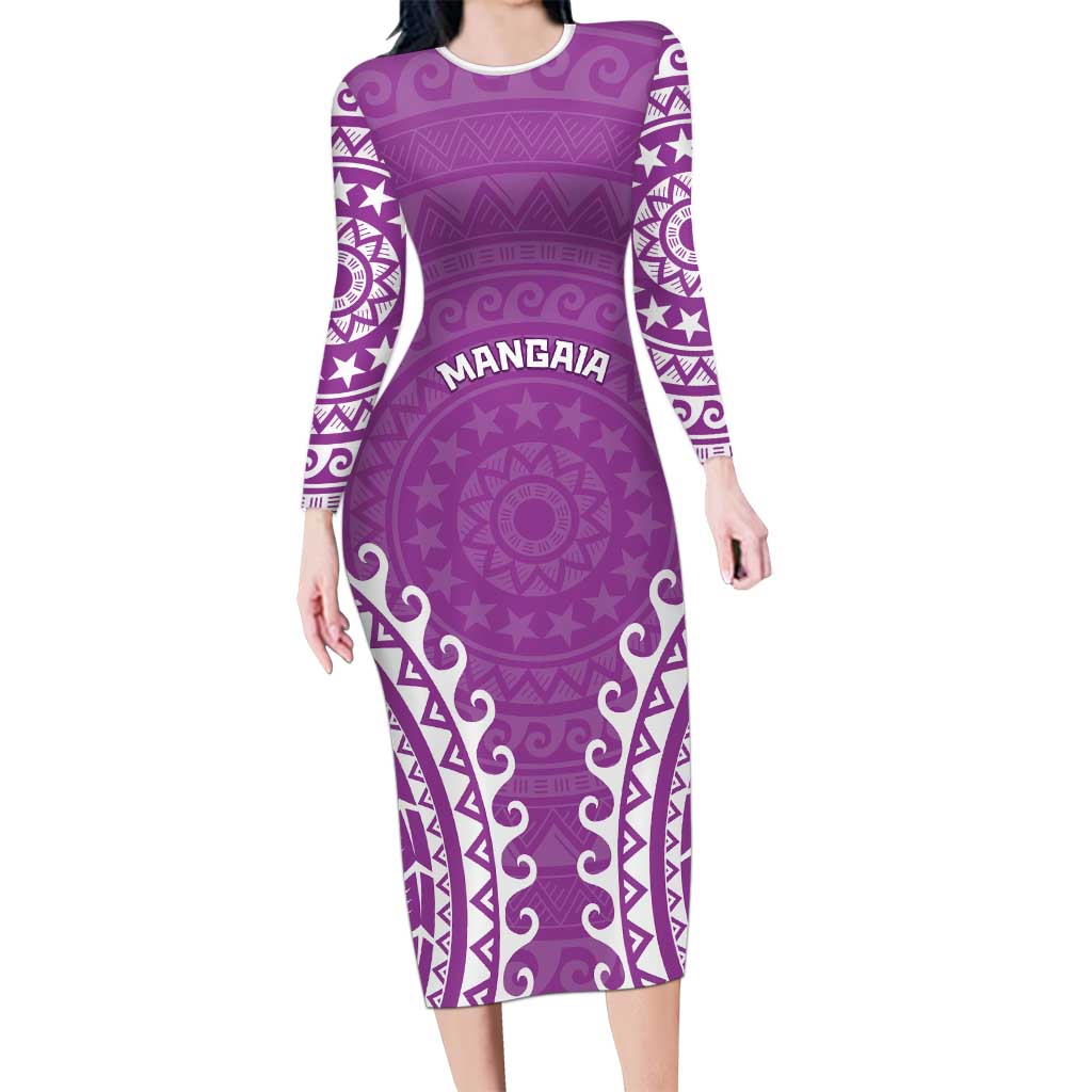 Custom Cook Islands Mangaia Family Matching Long Sleeve Bodycon Dress and Hawaiian Shirt Polynesian Tribal Tattoo LT05 Mom's Dress Pink - Polynesian Pride