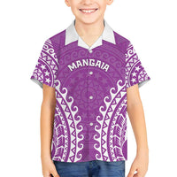 Custom Cook Islands Mangaia Family Matching Long Sleeve Bodycon Dress and Hawaiian Shirt Polynesian Tribal Tattoo LT05 Son's Shirt Pink - Polynesian Pride