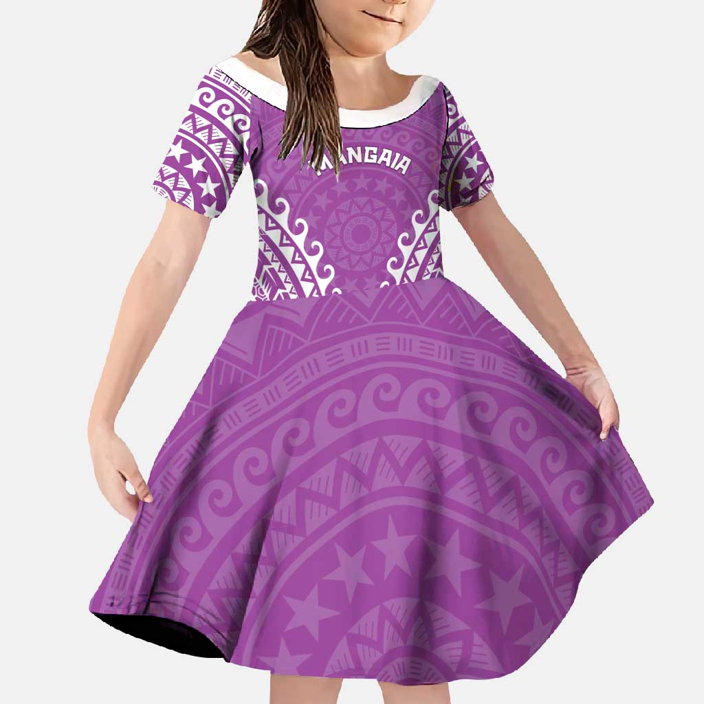 Custom Cook Islands Mangaia Family Matching Mermaid Dress and Hawaiian Shirt Polynesian Tribal Tattoo LT05 Daughter's Dress Pink - Polynesian Pride