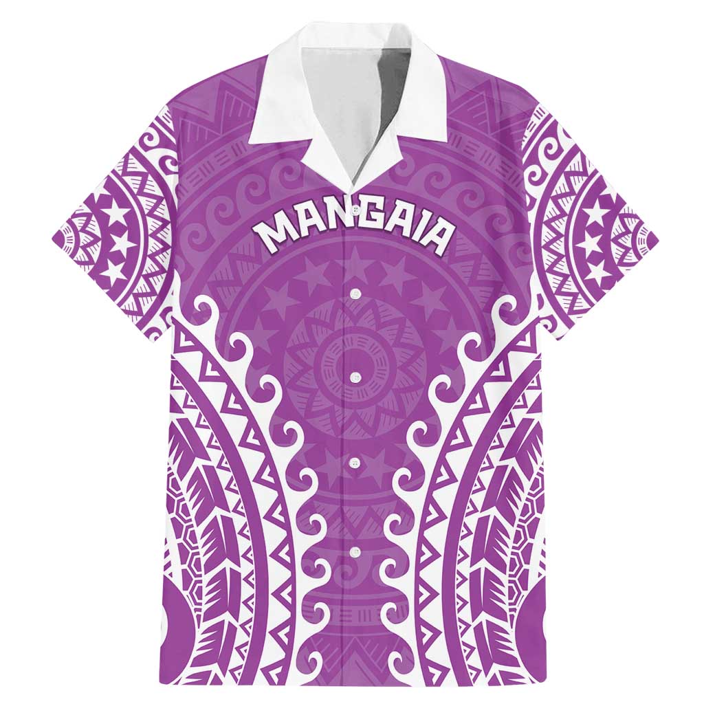Custom Cook Islands Mangaia Family Matching Mermaid Dress and Hawaiian Shirt Polynesian Tribal Tattoo LT05 Dad's Shirt - Short Sleeve Pink - Polynesian Pride