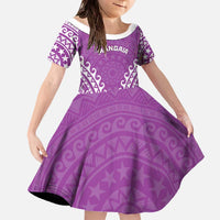 Custom Cook Islands Mangaia Family Matching Off The Shoulder Long Sleeve Dress and Hawaiian Shirt Polynesian Tribal Tattoo LT05 Daughter's Dress Pink - Polynesian Pride
