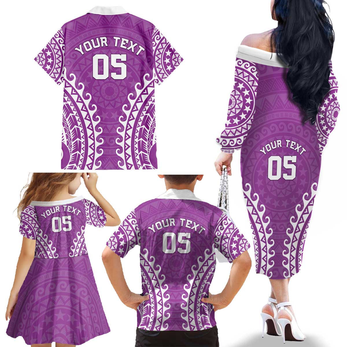 Custom Cook Islands Mangaia Family Matching Off The Shoulder Long Sleeve Dress and Hawaiian Shirt Polynesian Tribal Tattoo LT05 - Polynesian Pride