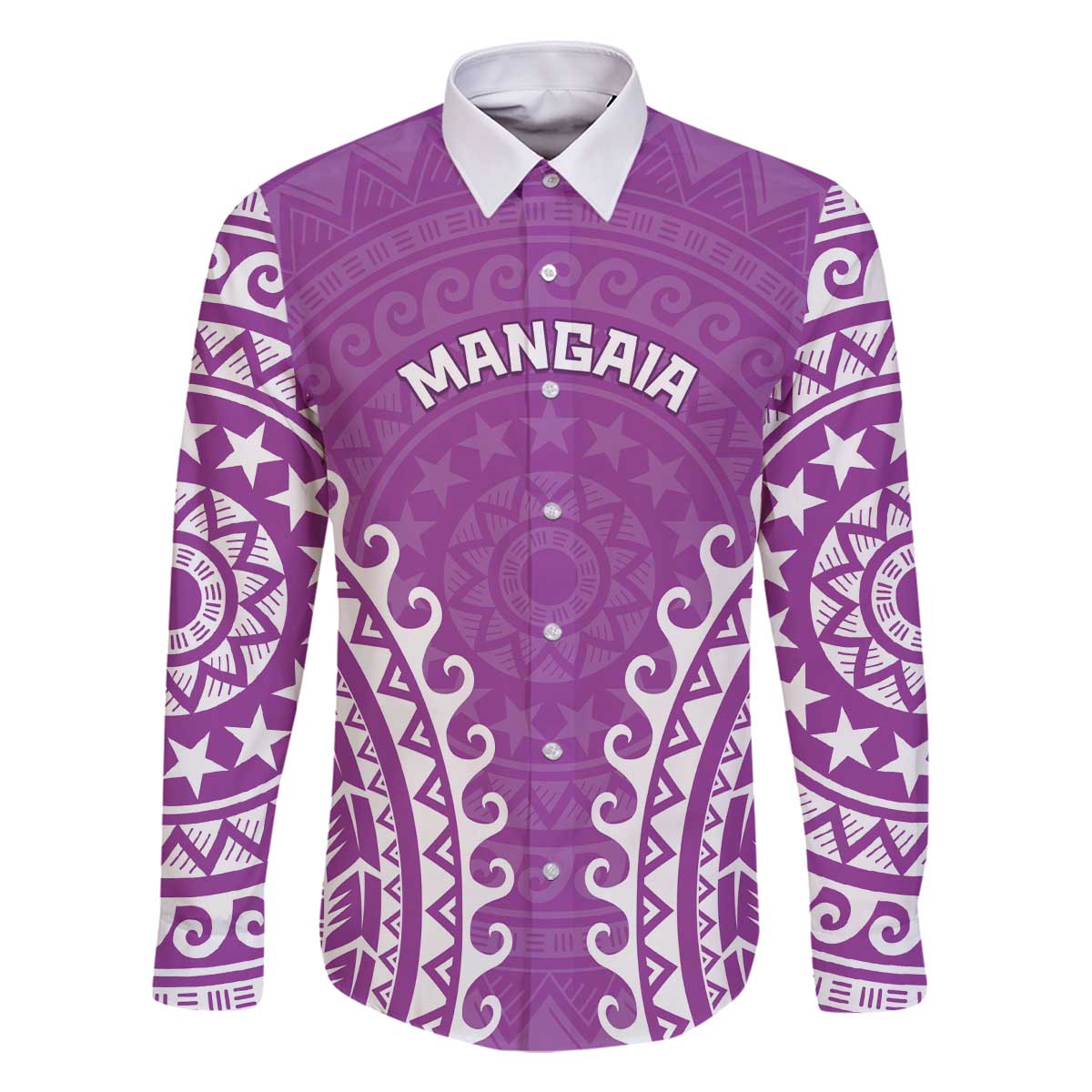 Custom Cook Islands Mangaia Family Matching Off The Shoulder Long Sleeve Dress and Hawaiian Shirt Polynesian Tribal Tattoo LT05 Dad's Shirt - Long Sleeve Pink - Polynesian Pride