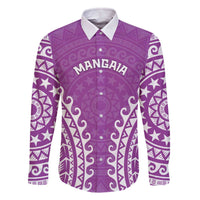 Custom Cook Islands Mangaia Family Matching Off The Shoulder Long Sleeve Dress and Hawaiian Shirt Polynesian Tribal Tattoo LT05 Dad's Shirt - Long Sleeve Pink - Polynesian Pride