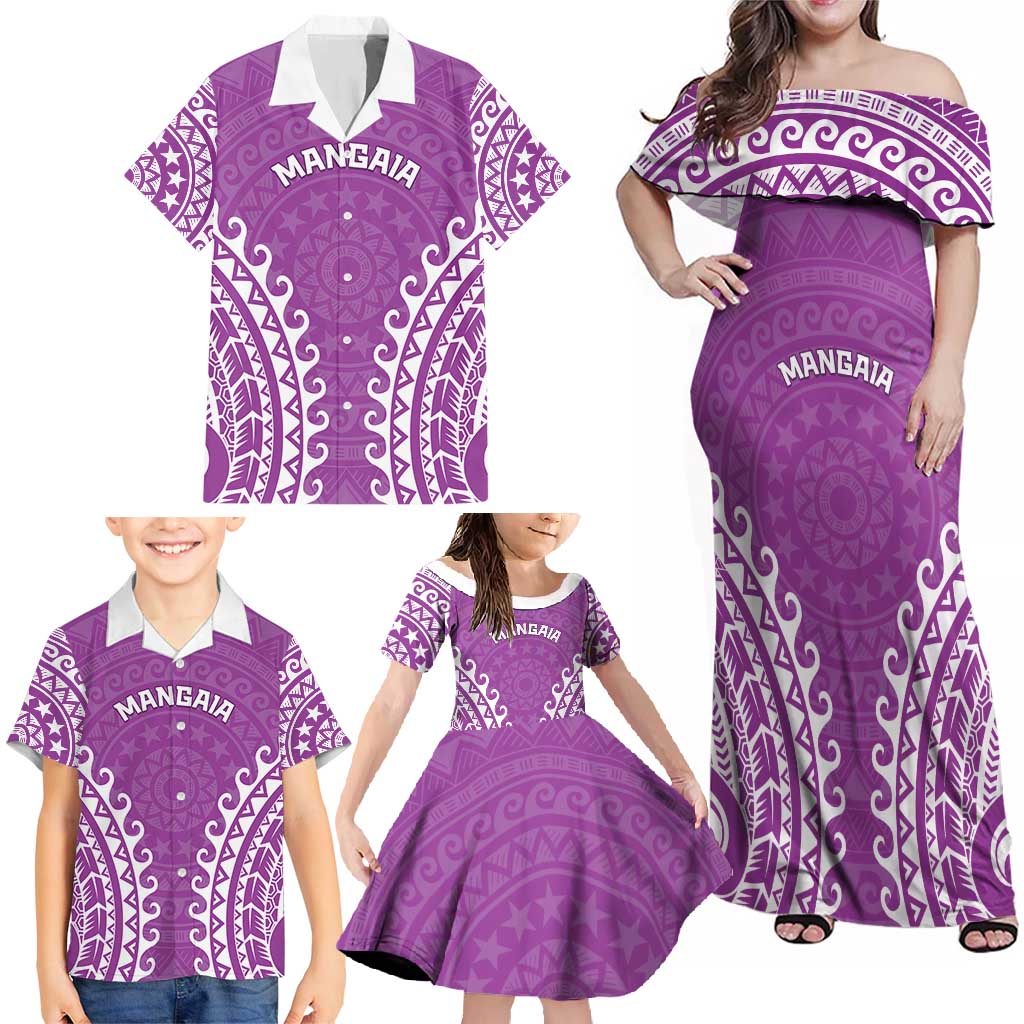 Custom Cook Islands Mangaia Family Matching Off Shoulder Maxi Dress and Hawaiian Shirt Polynesian Tribal Tattoo LT05 - Polynesian Pride