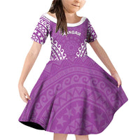 Custom Cook Islands Mangaia Family Matching Off Shoulder Short Dress and Hawaiian Shirt Polynesian Tribal Tattoo LT05 Daughter's Dress Pink - Polynesian Pride