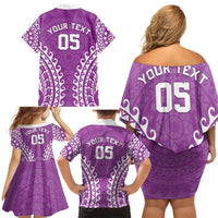 Custom Cook Islands Mangaia Family Matching Off Shoulder Short Dress and Hawaiian Shirt Polynesian Tribal Tattoo LT05 - Polynesian Pride