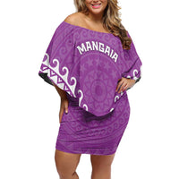 Custom Cook Islands Mangaia Family Matching Off Shoulder Short Dress and Hawaiian Shirt Polynesian Tribal Tattoo LT05 Mom's Dress Pink - Polynesian Pride