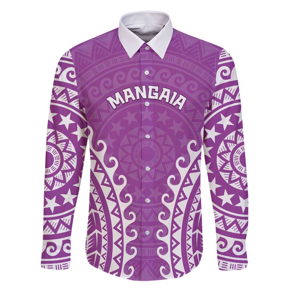 Custom Cook Islands Mangaia Family Matching Puletasi and Hawaiian Shirt Polynesian Tribal Tattoo LT05 Dad's Shirt - Long Sleeve Pink - Polynesian Pride