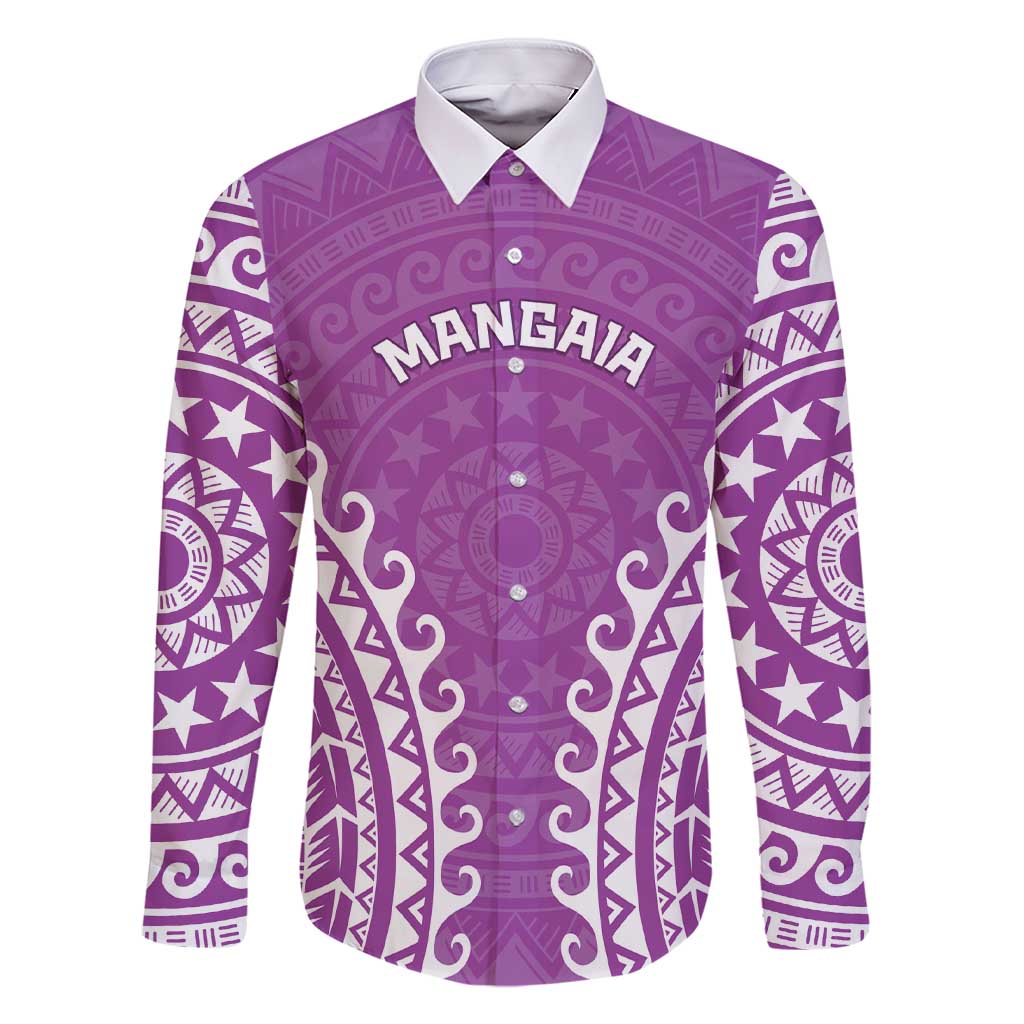 Custom Cook Islands Mangaia Family Matching Short Sleeve Bodycon Dress and Hawaiian Shirt Polynesian Tribal Tattoo LT05 Dad's Shirt - Long Sleeve Pink - Polynesian Pride