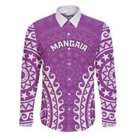 Custom Cook Islands Mangaia Family Matching Summer Maxi Dress and Hawaiian Shirt Polynesian Tribal Tattoo LT05 Dad's Shirt - Long Sleeve Pink - Polynesian Pride