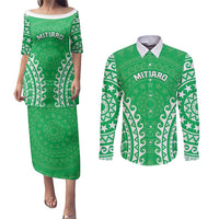 Custom Cook Islands Mitiaro Couples Matching Puletasi and Long Sleeve Button Shirt Polynesian Tribal Tattoo