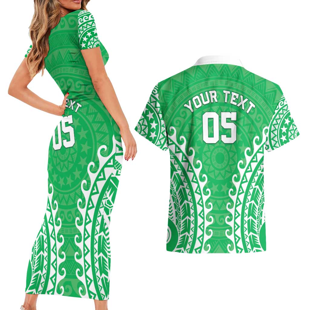 Custom Cook Islands Mitiaro Couples Matching Short Sleeve Bodycon Dress and Hawaiian Shirt Polynesian Tribal Tattoo