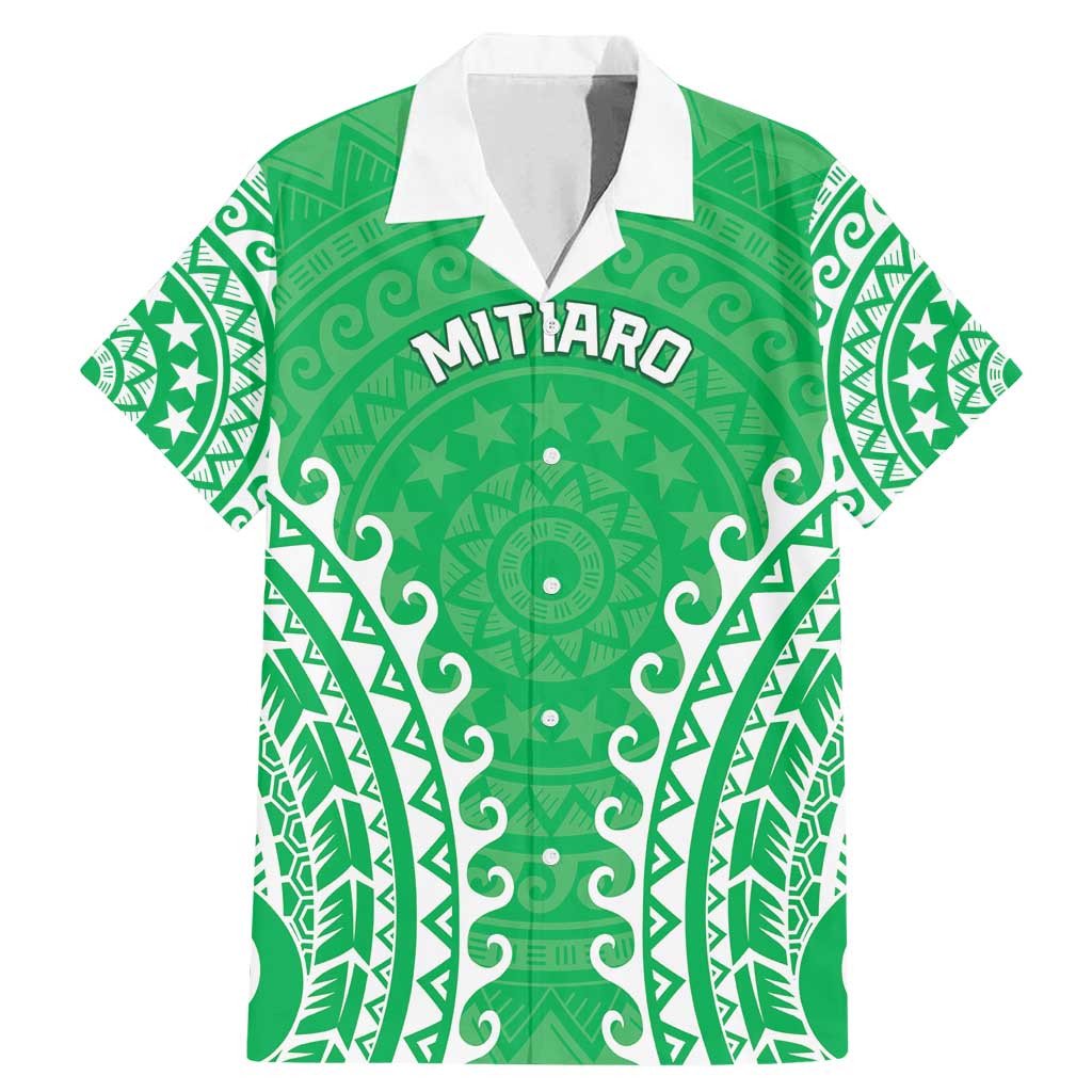 Custom Cook Islands Mitiaro Family Matching Mermaid Dress and Hawaiian Shirt Polynesian Tribal Tattoo LT05 Dad's Shirt - Short Sleeve Green - Polynesian Pride