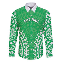 Custom Cook Islands Mitiaro Family Matching Mermaid Dress and Hawaiian Shirt Polynesian Tribal Tattoo LT05 Dad's Shirt - Long Sleeve Green - Polynesian Pride