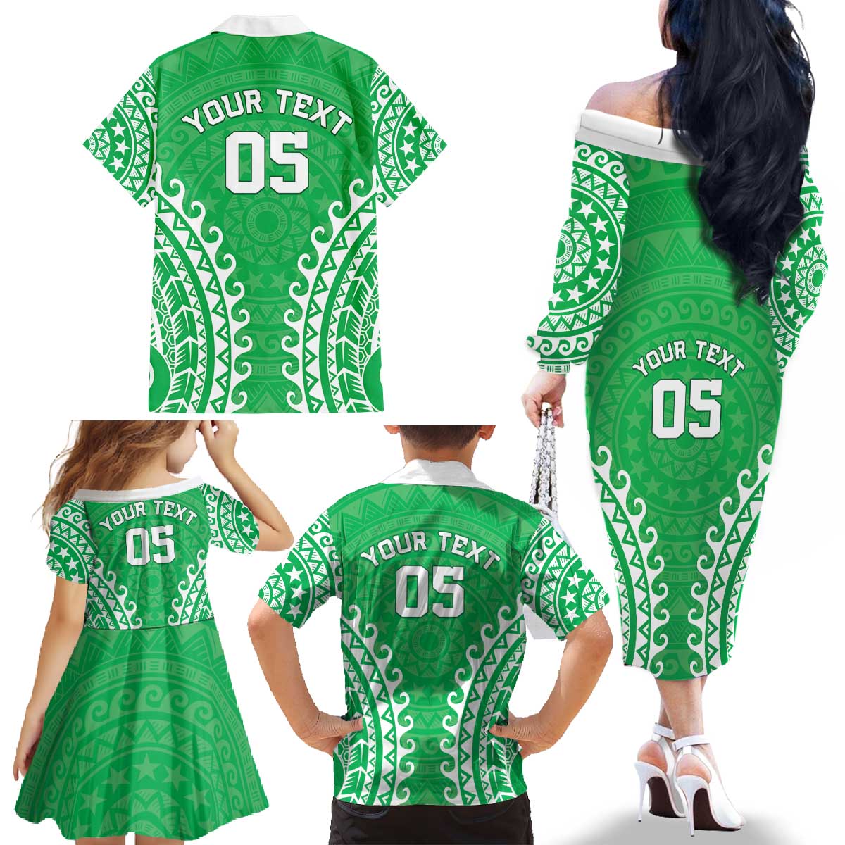 Custom Cook Islands Mitiaro Family Matching Off The Shoulder Long Sleeve Dress and Hawaiian Shirt Polynesian Tribal Tattoo LT05 - Polynesian Pride