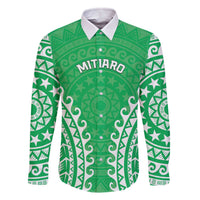 Custom Cook Islands Mitiaro Family Matching Off The Shoulder Long Sleeve Dress and Hawaiian Shirt Polynesian Tribal Tattoo LT05 Dad's Shirt - Long Sleeve Green - Polynesian Pride