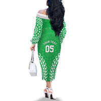 Custom Cook Islands Mitiaro Family Matching Off The Shoulder Long Sleeve Dress and Hawaiian Shirt Polynesian Tribal Tattoo LT05 - Polynesian Pride