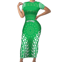 Custom Cook Islands Mitiaro Family Matching Short Sleeve Bodycon Dress and Hawaiian Shirt Polynesian Tribal Tattoo LT05 Mom's Dress Green - Polynesian Pride