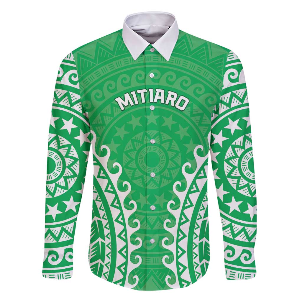 Custom Cook Islands Mitiaro Family Matching Summer Maxi Dress and Hawaiian Shirt Polynesian Tribal Tattoo LT05 Dad's Shirt - Long Sleeve Green - Polynesian Pride