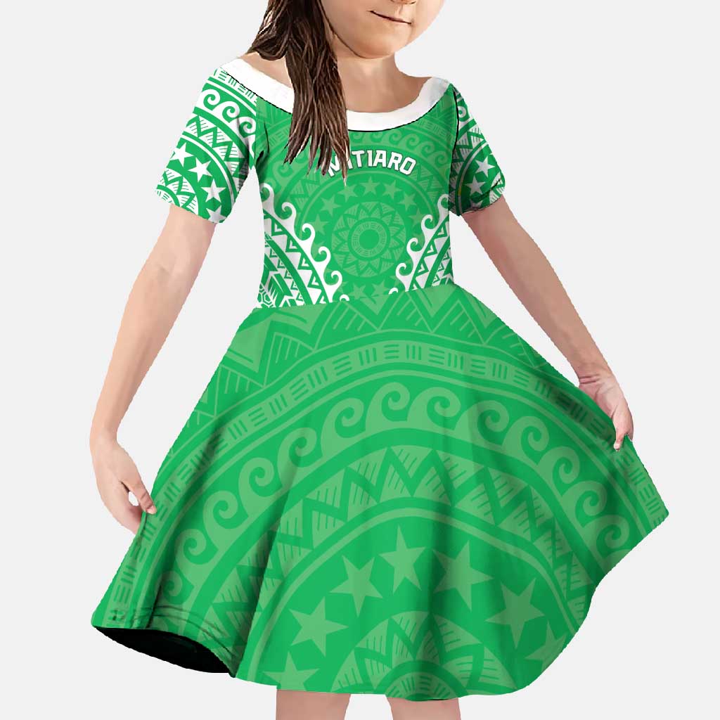 Custom Cook Islands Mitiaro Family Matching Tank Maxi Dress and Hawaiian Shirt Polynesian Tribal Tattoo LT05 Daughter's Dress Green - Polynesian Pride