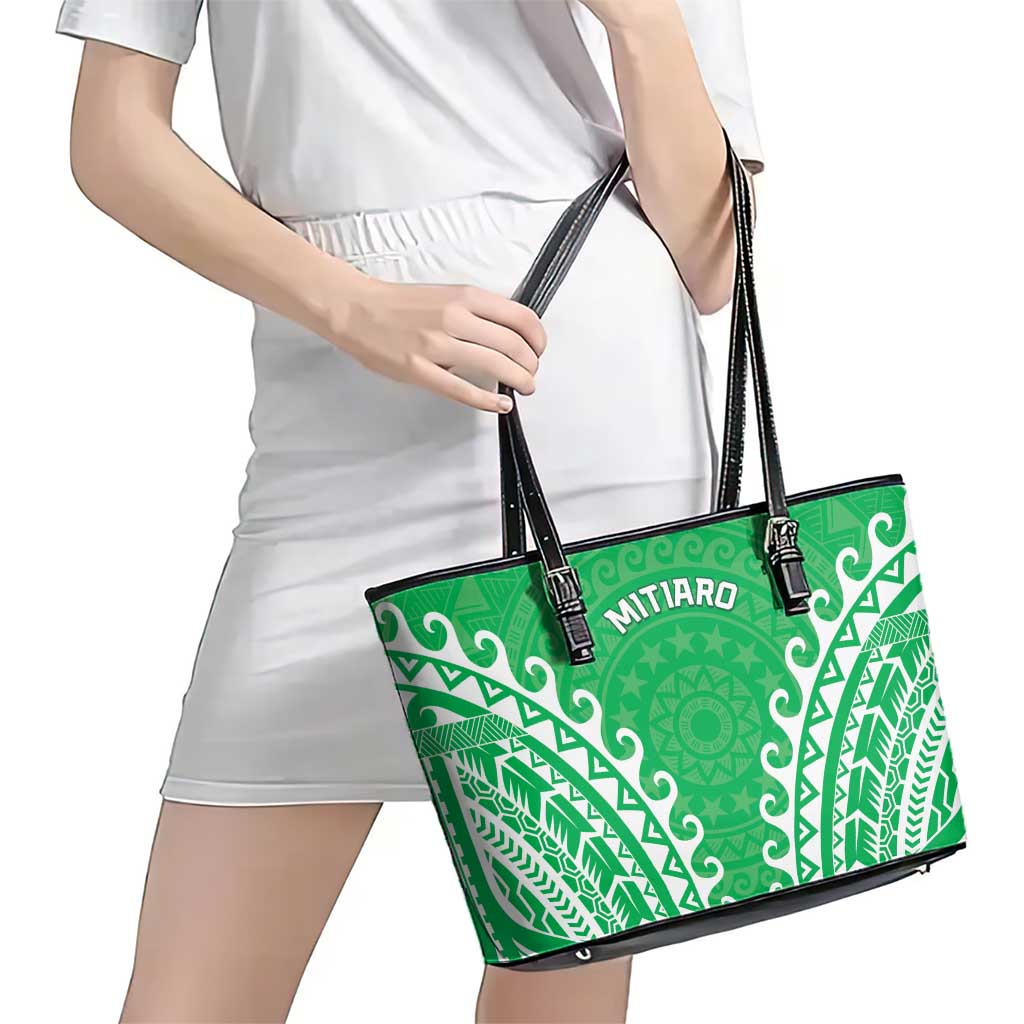 Custom Cook Islands Mitiaro Leather Tote Bag Polynesian Tribal Tattoo