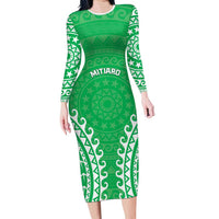 Custom Cook Islands Mitiaro Long Sleeve Bodycon Dress Polynesian Tribal Tattoo LT05 Long Dress Green - Polynesian Pride