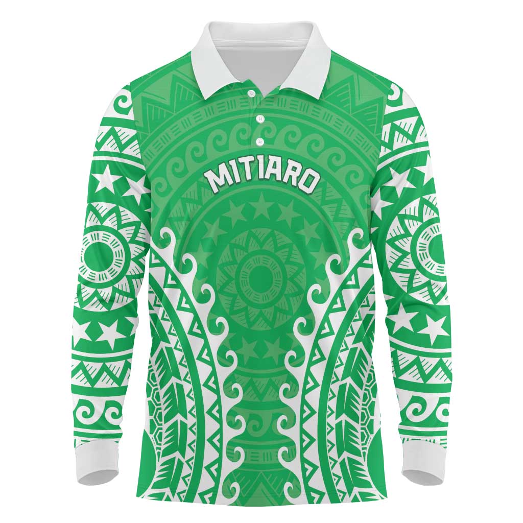 Custom Cook Islands Mitiaro Long Sleeve Polo Shirt Polynesian Tribal Tattoo