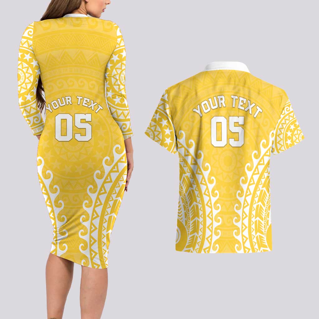 Custom Cook Islands Aitutaki Couples Matching Long Sleeve Bodycon Dress and Hawaiian Shirt Polynesian Tribal Tattoo LT05 - Polynesian Pride