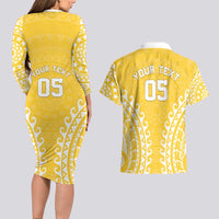 Custom Cook Islands Aitutaki Couples Matching Long Sleeve Bodycon Dress and Hawaiian Shirt Polynesian Tribal Tattoo LT05 - Polynesian Pride