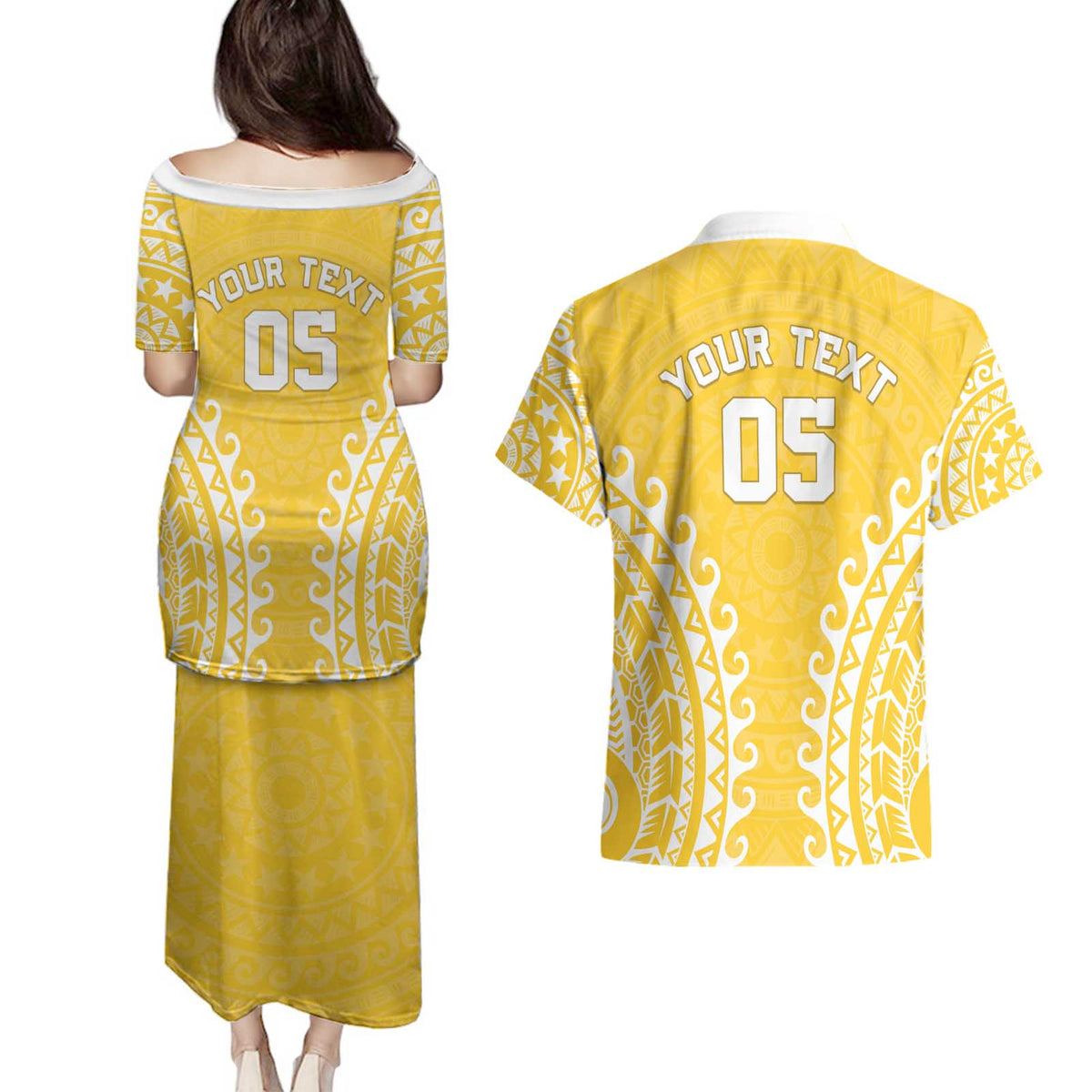 Custom Cook Islands Aitutaki Couples Matching Puletasi and Hawaiian Shirt Polynesian Tribal Tattoo