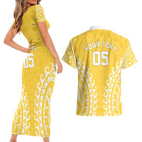 Custom Cook Islands Aitutaki Couples Matching Short Sleeve Bodycon Dress and Hawaiian Shirt Polynesian Tribal Tattoo LT05 - Polynesian Pride