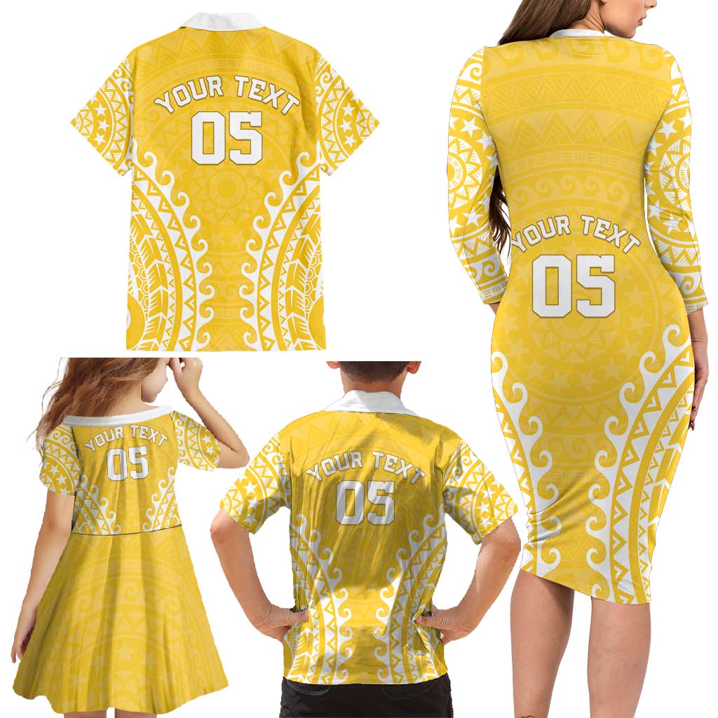 Custom Cook Islands Aitutaki Family Matching Long Sleeve Bodycon Dress and Hawaiian Shirt Polynesian Tribal Tattoo LT05 - Polynesian Pride