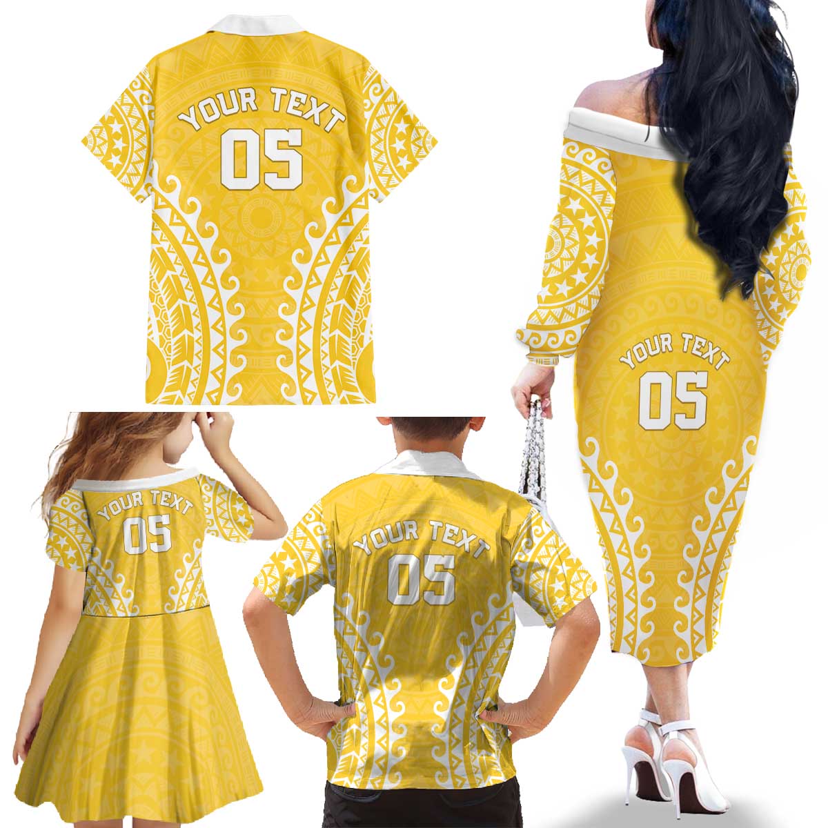 Custom Cook Islands Aitutaki Family Matching Off The Shoulder Long Sleeve Dress and Hawaiian Shirt Polynesian Tribal Tattoo LT05 - Polynesian Pride