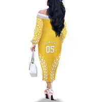 Custom Cook Islands Aitutaki Family Matching Off The Shoulder Long Sleeve Dress and Hawaiian Shirt Polynesian Tribal Tattoo LT05 - Polynesian Pride