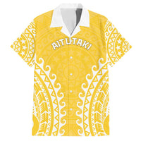 Custom Cook Islands Aitutaki Family Matching Off Shoulder Maxi Dress and Hawaiian Shirt Polynesian Tribal Tattoo LT05 Dad's Shirt - Short Sleeve Yellow - Polynesian Pride